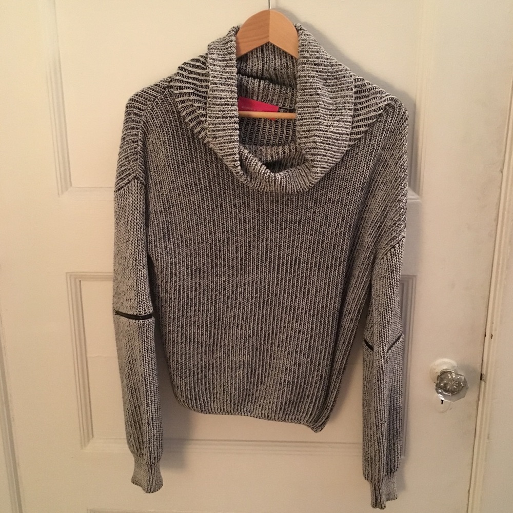 Knit Cowl-Neck Sweater with Zip Elbows - Medium